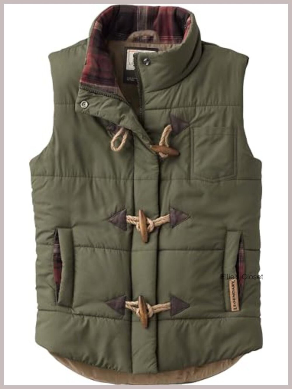 Quilted Toggle Puffer Vest Relaxed Fit Suede Accents Fall Cold Weather